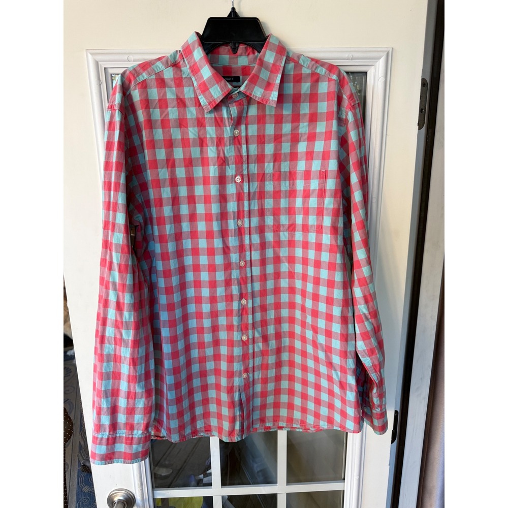 Gap Men's XL button down dress shirt Red Gray Check, Long Sleeve, Slim Fit